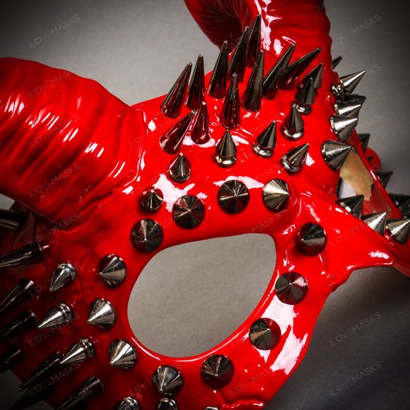 Demon Steampunk Spikes Devil with Back Twisted Horns Masquerade Eye Mask RED - Picture 6 of 7